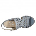 Sandale pour femmes en cuir perforé bleu gris talon 7 - Pointures disponibles:  43