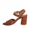 Sandalia para mujer con cinturon en piel imprimida cognac tacon 7 - Tallas disponibles:  42