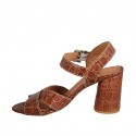 Sandalia para mujer con cinturon en piel imprimida color cuero tacon 7 - Tallas disponibles:  42