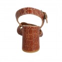 Sandalia para mujer con cinturon en piel imprimida cognac tacon 7 - Tallas disponibles:  42