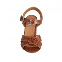 Woman's strap sandal in tan-colored printed leather heel 7 - Available sizes:  42