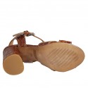 Woman's strap sandal in tan-colored printed leather heel 7 - Available sizes:  42
