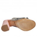 Woman's open mules in pink suede and multicolored printed leather heel 7 - Available sizes:  42