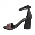 Scarpa aperta da donna con cinturino alla caviglia in pelle nera e camoscio stampato a righe rosa tacco 7 - Misure disponibili: 42, 44