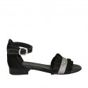 Zapato abierto con cinturon para mujer en gamuza negra y piel estampada gris tacon 2 - Tallas disponibles:  33