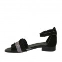 Woman's open shoe with strap in black suede and grey printed leather heel 2 - Available sizes:  33