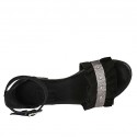 Zapato abierto con cinturon para mujer en gamuza negra y piel estampada gris tacon 2 - Tallas disponibles:  33