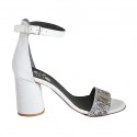 Woman's open shoe with ankle strap in white printed leather and printed striped multicolored suede heel 7 - Available sizes:  43
