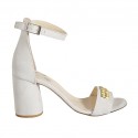 Woman's open shoe with ankle strap and studs in beige suede heel 7 - Available sizes:  42, 43