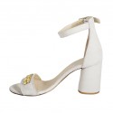 Woman's open shoe with ankle strap and studs in beige suede heel 7 - Available sizes:  42, 43