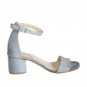 Woman's open strap shoe in light blue leather heel 5 - Available sizes:  45