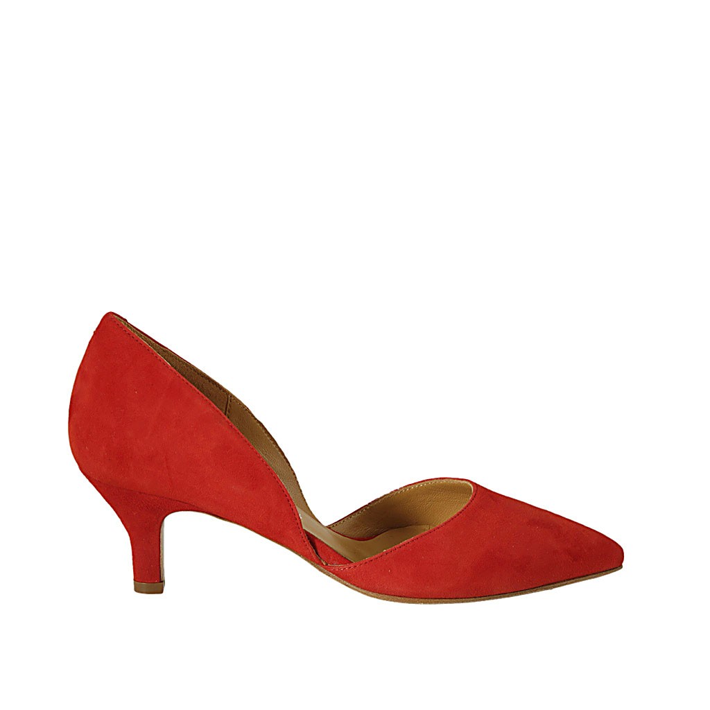 Woman's open shoe in red suede heel 5