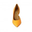 Scarpa aperta al lato da donna in pelle arancione fluorescente tacco 8 - Misure disponibili: 42, 43