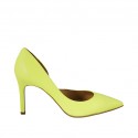 Woman's pump with sidecut in fluorescent yellow leather heel 8 - Available sizes:  42
