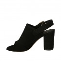 Sandalo da donna in camoscio di colore nero con fibbia tacco 8 - Misure disponibili: 32, 33, 34, 42, 43, 44, 45