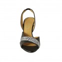 Woman's sandal with elastic band in black and white leather heel 8 - Available sizes:  46