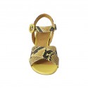 Woman's strap sandal in black and yellow printed leather heel 5 - Available sizes:  43