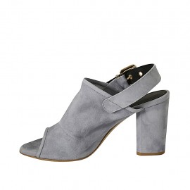 Sandale pour femmes avec boucle en daim bleu gris talon 8 - Pointures disponibles:  42 2