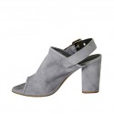 Woman's sandal with buckle in blue grey suede heel 8 - Available sizes:  33, 42