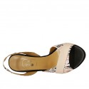 Woman's sandal in black satin, rose and floral printed multicolored leather heel 8 - Available sizes:  31