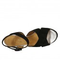 Sandale pour femmes en daim noir et cuir lamé argent avec courroie, plateforme et talon 9 - Pointures disponibles:  42