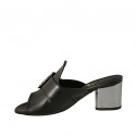 Woman's mules with buckle in black and silver laminated leather heel 5 - Available sizes:  42