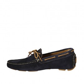 Men's car shoe with laces in blue suede - Available sizes:  46, 52 2