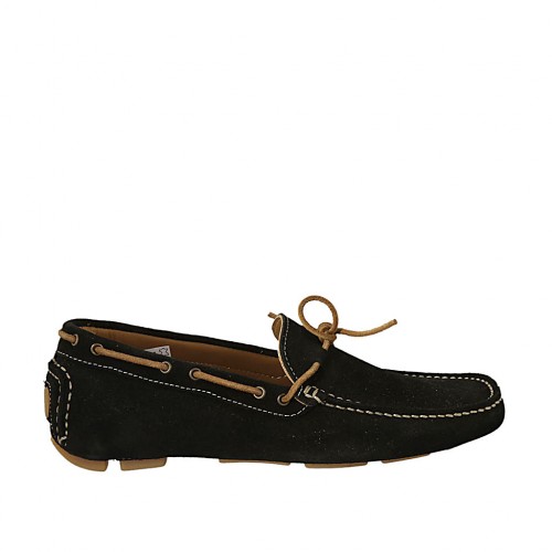 Men's car shoe with laces in black suede - Available sizes:  46, 47, 49, 50, 52