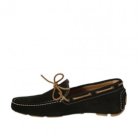 Men's car shoe with laces in black suede - Available sizes:  46, 47, 50, 52 2