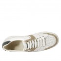 Chaussure à lacets pour hommes en cuir blanc et bleu, cuir perforé blanc et daim beige - Pointures disponibles:  38, 46