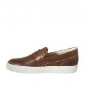 Men's loafer in brown leather and pierced leather - Available sizes:  48, 49, 50