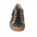 Men's laced shoe with zipper and removable insole in blue grey leather and taupe suede - Available sizes:  50