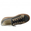 Men's laced shoe with zipper and removable insole in blue grey leather and taupe suede - Available sizes:  50