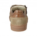 Men's laced shoe with zipper and removable insole in brown and tan leather and taupe suede - Available sizes:  37, 47, 48