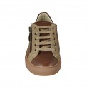 Men's laced shoe with zipper and removable insole in brown and cognac leather and taupe suede - Available sizes:  37, 47