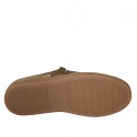Men's laced shoe with zipper and removable insole in brown and cognac leather and taupe suede - Available sizes:  37, 47