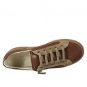 Men's laced shoe with zipper and removable insole in brown and cognac leather and taupe suede - Available sizes:  37, 47