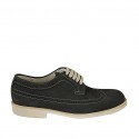 Men's casual laced derby shoe with wingtip in blue nubuck leather - Available sizes:  46, 47, 48