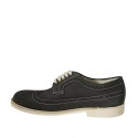Men's casual laced derby shoe with wingtip in blue nubuck leather - Available sizes:  46, 47, 48