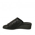 Woman's open mule with elastic band in braided black leather wedge heel 4 - Available sizes:  43