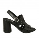 Sandalo da donna in pelle forata nera tacco 7 - Misure disponibili: 32, 33, 34, 42, 43, 44, 45