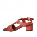 Sandale pour femmes en cuir perforé rouge talon 4 - Pointures disponibles:  44