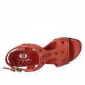 Sandalia para mujer en piel perforada roja tacon 4 - Tallas disponibles:  44