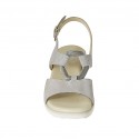 Woman's sandal in grey and silver laminated printed suede with multicolored accessory wedge heel 4 - Available sizes:  43