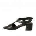 Sandale pour femmes en cuir perforé noir talon 4 - Pointures disponibles:  32, 43