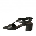 Woman's sandal in black pierced leather heel 4 - Available sizes:  32, 43
