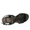Woman's sandal in black pierced leather heel 4 - Available sizes:  32, 43