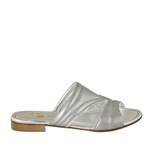 Woman's open mules in silver leather heel 2 - Available sizes:  43
