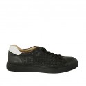 Man's laced shoe with removable insole in black and white leather and braided leather - Available sizes:  47