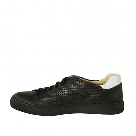 Zapato para hombre con cordones y plantilla extraible en piel y piel trensada negra y blanca - Tallas disponibles:  47 2